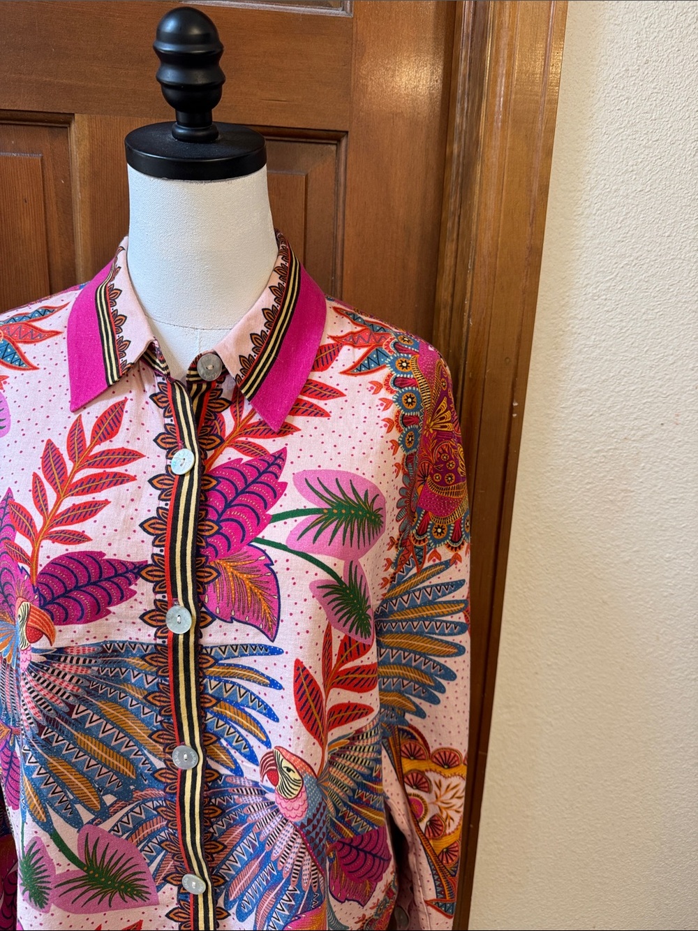 FARM Rio Pink Tropical Print Button-Front Jacket Size L - Picture 5 of 10